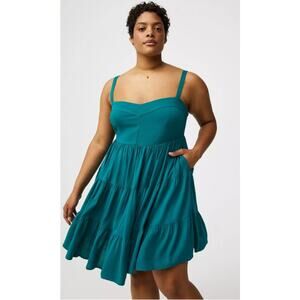 Torrid NWT Size 3X Tiered Sweetheart Mini Dress Smocked Back Teal w/ Pockets